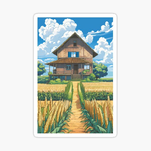 Vista previa del artículo con la obra «Campos Dorados: Una Casa Enclavada Entre Maíz», diseñado y vendido por Dasiyartist.