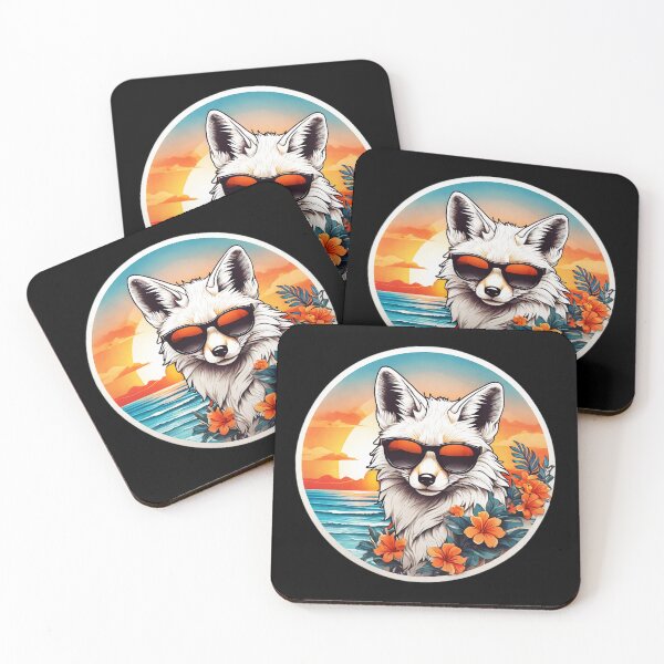 Item preview, White Fox with Sunglasses at Sunset on a Hawaii Beach designed and sold by NautiChic.