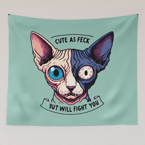 Item preview, Creepy/ Cute Sphynx split Face, Cute As Feck, But Will Fight You Funny Hairless Cat designed and sold by SomniferumWars.