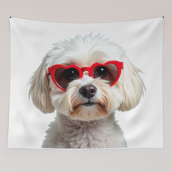 Item preview, Funny cool Maltese dog wearing a heart shape sunglasses designed and sold by LazyOwlStore.