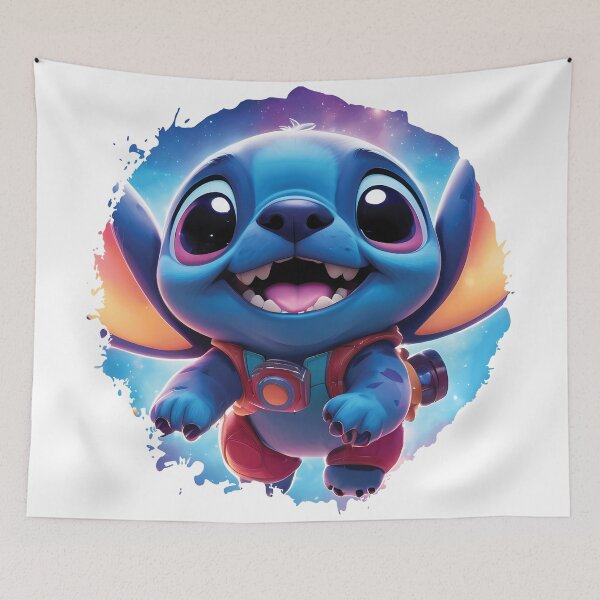 Item preview, Stitch happily flying a small spaceship through a star-filled galaxy designed and sold by DC Shop.