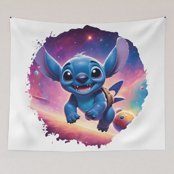 Item preview, Stitch happily flying a small spaceship through a star-filled galaxy designed and sold by DC Shop.