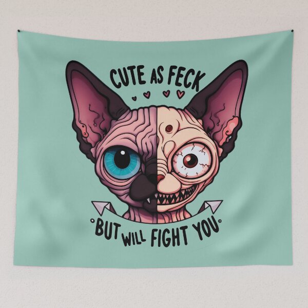 Item preview, Creepy/ Cute Sphynx split Face, Cute As Feck, But Will Fight You Funny Hairless Cat designed and sold by SomniferumWars.
