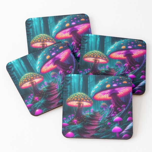 Item preview, Beautiful fantasy style illuminated mushrooms alongside a forest path designed and sold by DaydreamerDzine.