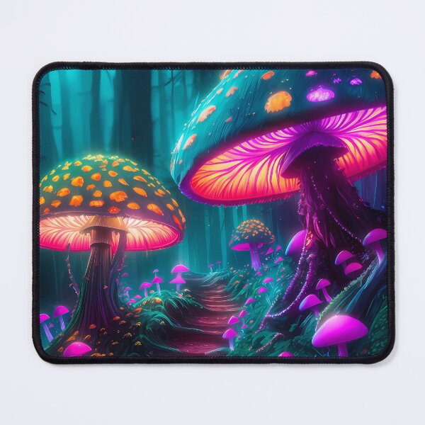 Item preview, Beautiful fantasy style illuminated mushrooms alongside a forest path designed and sold by DaydreamerDzine.