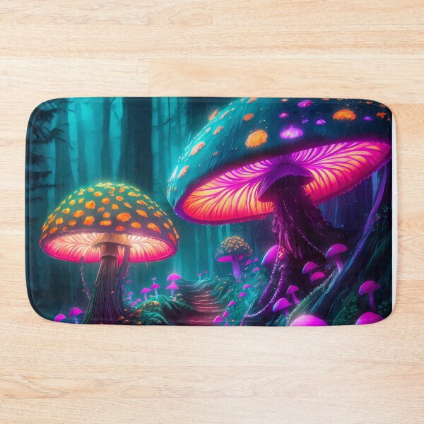Item preview, Beautiful fantasy style illuminated mushrooms alongside a forest path designed and sold by DaydreamerDzine.