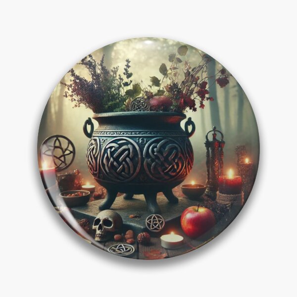 Item preview, Mystical Forest Cauldron Altar - Autumn Pagan Ritual Scene designed and sold by 4ofLikeKind.