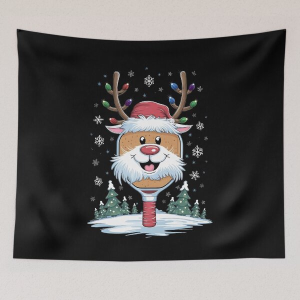 Artikelvorschau, Kopie von Pickleball Paddle Rentier Weihnachten mit Schnee und Weihnachtsbaum entworfen und verkauft von Smix Pixels.