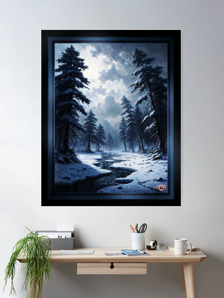 Mystical Winter Forest Under A Moonlit Sky Captivating AI Concept Art by Xzendor7 Wall Decor Poster Art Print