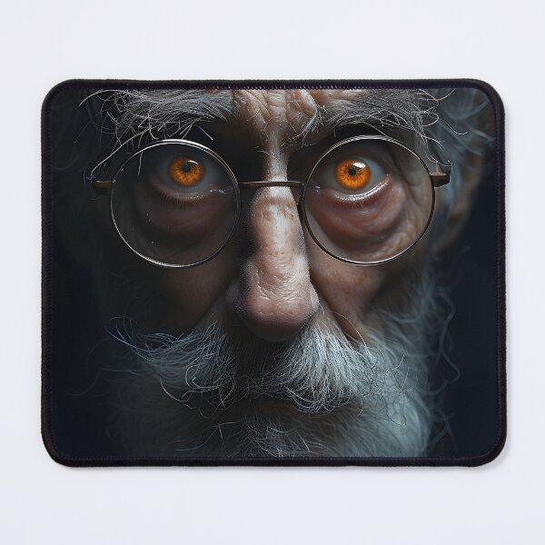 Item preview, Close-up of a person with gray hair in dark background. designed and sold by Artessie.
