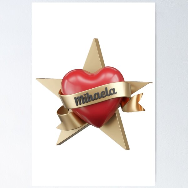 Artikelvorschau, Red Heart with Mihaela Banner on Gold Star entworfen und verkauft von wolfgangrainer.
