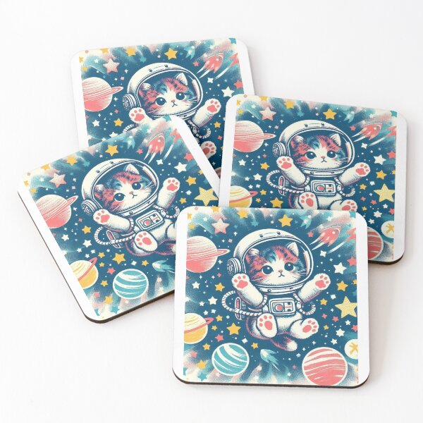Item preview, Astronaut kitten surrounded by stars and planets designed and sold by Maira Guerrero.