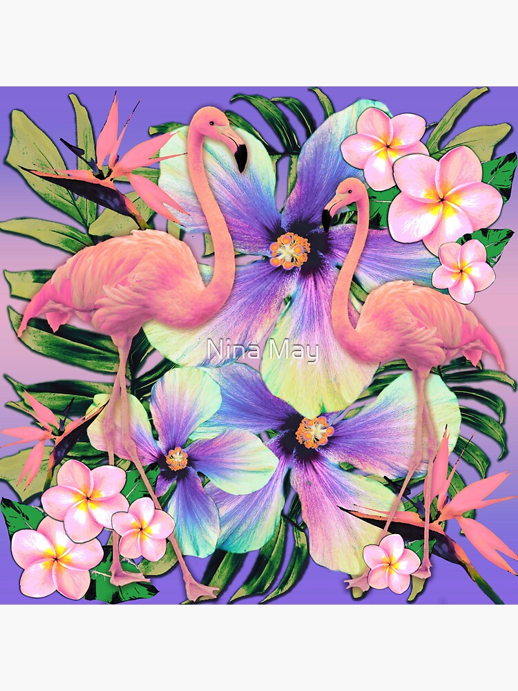 Thumbnail 3 of 3, Sticker, Retro Flamingo Tropical Violet designed and sold by ninabmay.