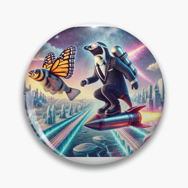 Item preview, Penguin on Rocket with Butterfly Fish designed and sold by QuirkWears.