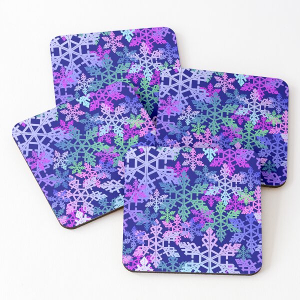 Item preview, Snowflake in Cool Colors on Navy Blue Halfdrop designed and sold by Art in My Loft.