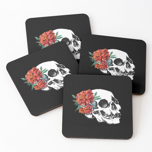 Item preview, Skull with marigold flowers designed and sold by stasia-ch.