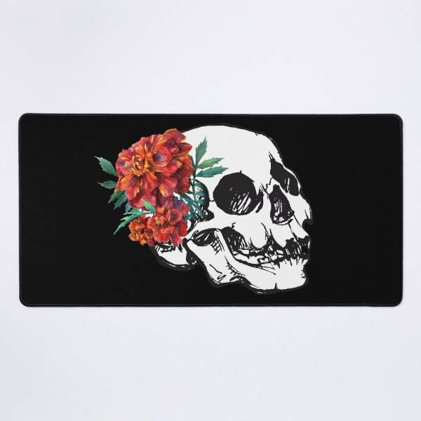 Item preview, Skull with marigold flowers designed and sold by stasia-ch.