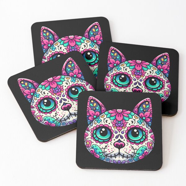 Item preview, Colorful Cat Sugar Skull designed and sold by Nostalgia Busters.