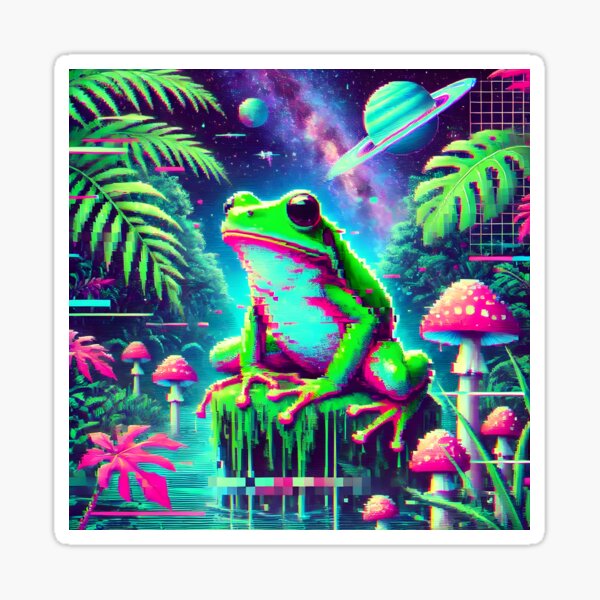 Item preview, Glitched Frog in Cosmic Forest - Surreale Vaporwave designed and sold by Static-Theory.