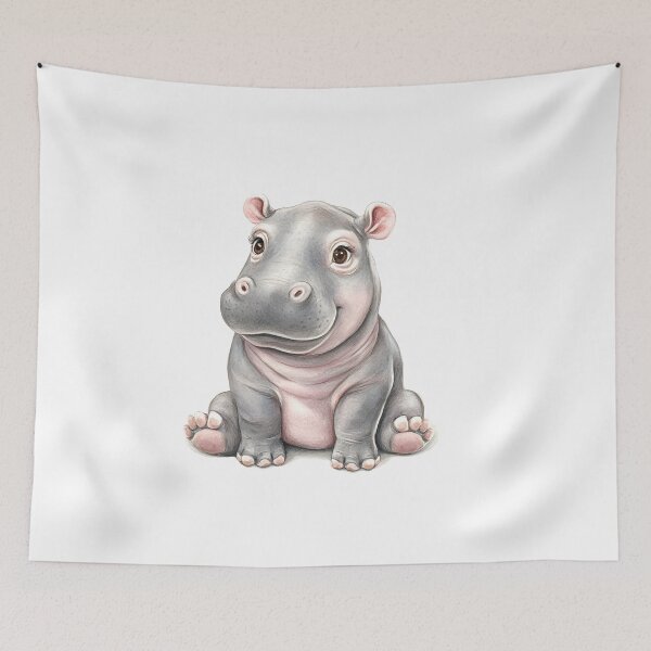 Item preview, An adorable baby hippo sits on the floor designed and sold by ArtHeilika.