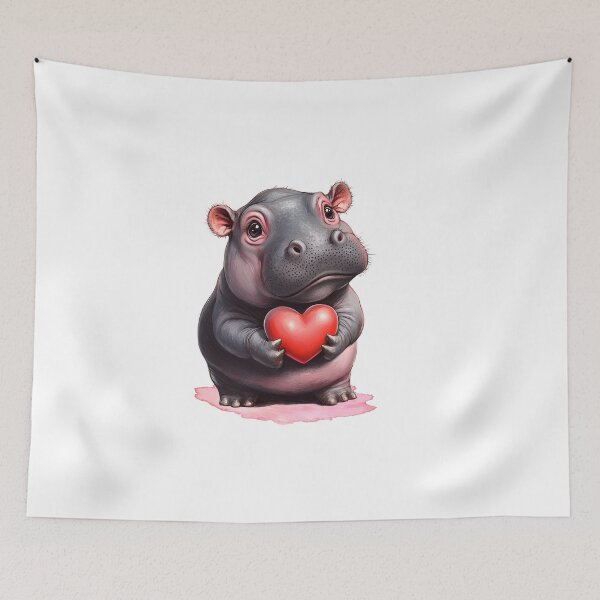 Item preview, Adorable sad hippo with a heart in his hands designed and sold by ArtHeilika.