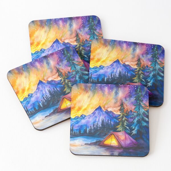 Item preview, Watercolor painting of tent camping in the wilderness designed and sold by MargaretWiktor.