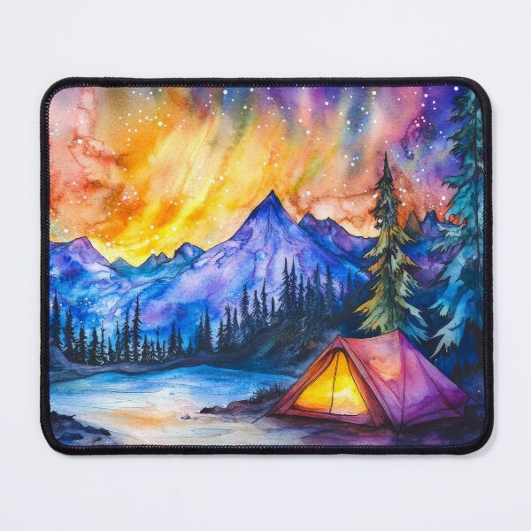 Item preview, Watercolor painting of tent camping in the wilderness designed and sold by MargaretWiktor.