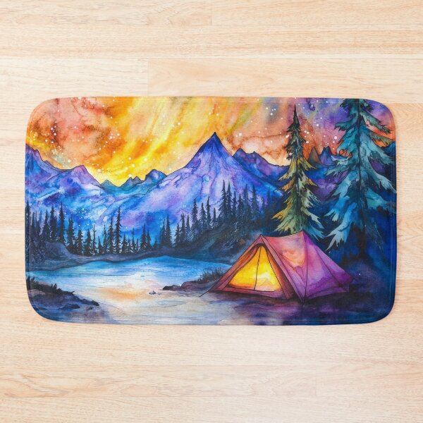 Item preview, Watercolor painting of tent camping in the wilderness designed and sold by MargaretWiktor.