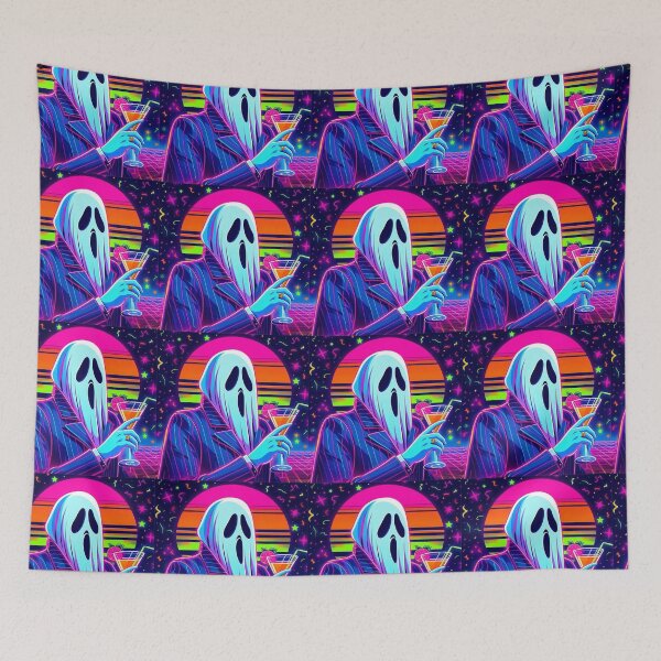 Item preview, 80’s Halloween Synthwave Ghost Drinking Mocktail designed and sold by BrianSaysDesign.