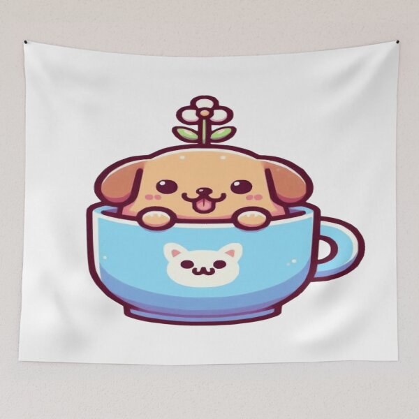 Artikelvorschau, Cup Dog, kawaii Chibi-Hund in einer Tasse mit einer Blume entworfen und verkauft von AdrianMDesigns.