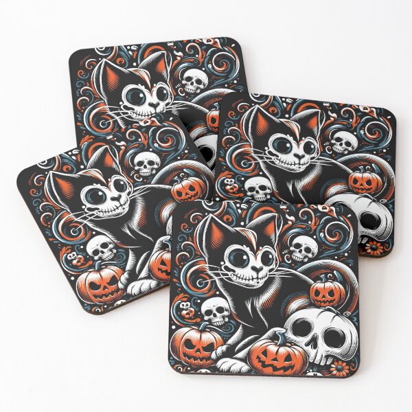 Item preview, Spooky Cat with Skulls designed and sold by Nostalgia Busters.