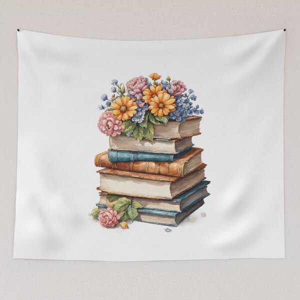 Item preview, Pointillism Floral Book Stack Watercolor Art designed and sold by Mechanical-Artt.