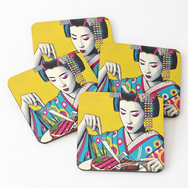 Item preview, Geisha Enjoying Steak Pop Art designed and sold by SakuraJapanArt.