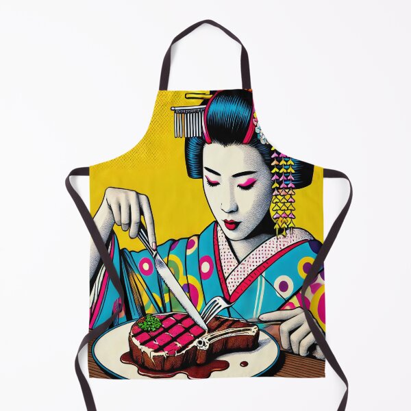Item preview, Geisha Enjoying Steak Pop Art designed and sold by SakuraJapanArt.
