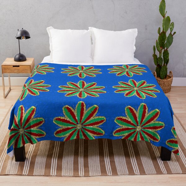 Item preview, Red Green Yellow Flower Blue Background designed and sold by Victoria Rose.