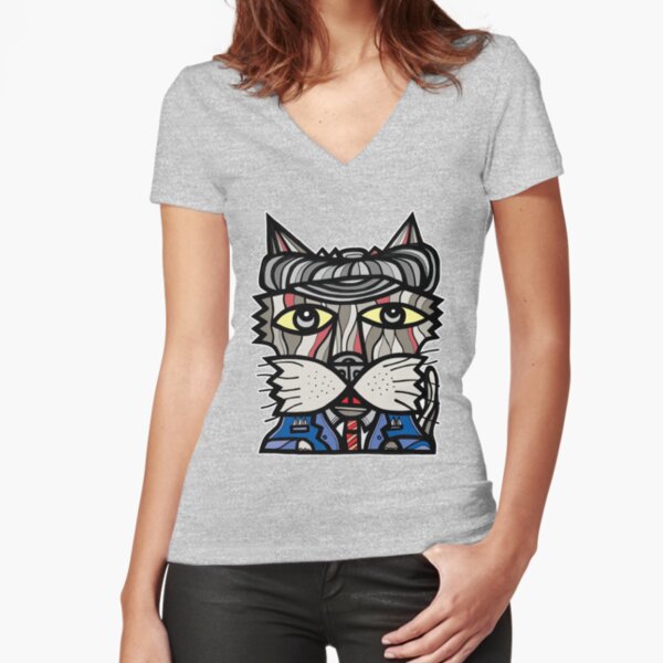 "Cozy Kat" Fitted V-Neck T-Shirt