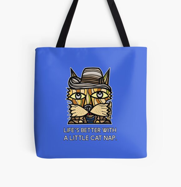 "Life's Better with a Little Cat Nap." All Over Print Tote Bag