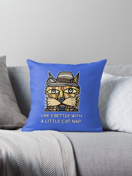 "Life's Better with a Little Cat Nap." Throw Pillow