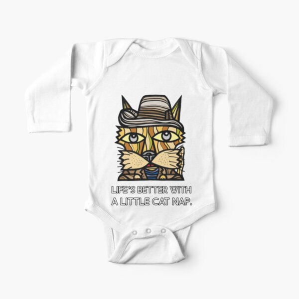 "Life's Better with a Little Cat Nap." Long Sleeve Baby One-Piece