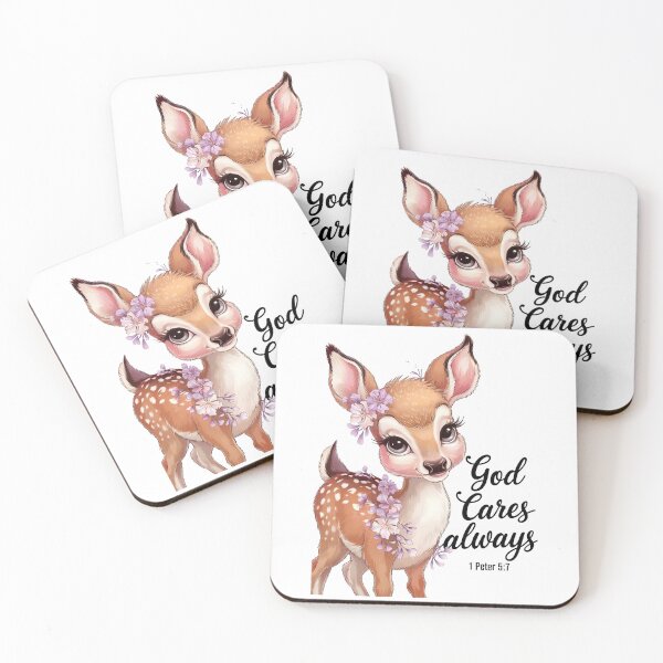 Item preview, God Cares Always – Cute Baby Deer with Purple Flowers | 1 Peter 5:7 Inspirational Quote designed and sold by Heal-Heart-Soul.