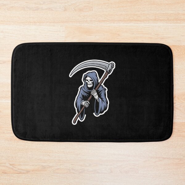 Item preview, Grim reaper holding a scythe in dark attire with a striking orange background, illustrating the concept of death by design designed and sold by Reichcorp.