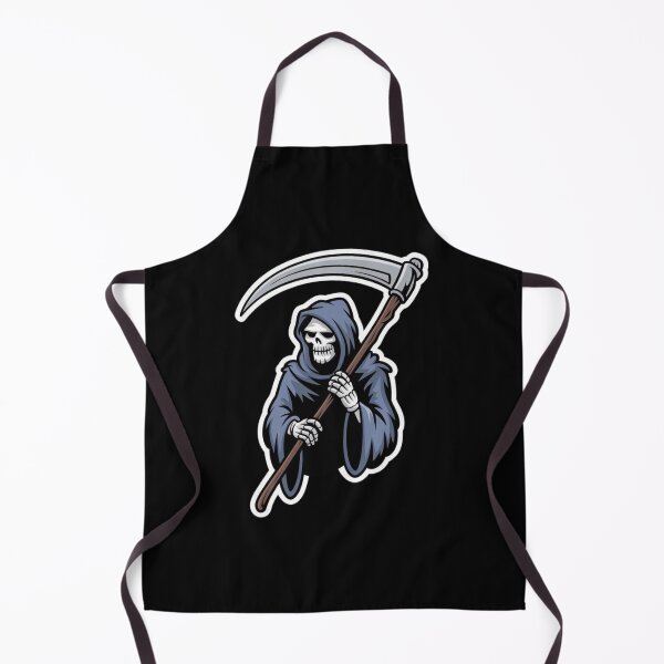 Item preview, Grim reaper holding a scythe in dark attire with a striking orange background, illustrating the concept of death by design designed and sold by Reichcorp.