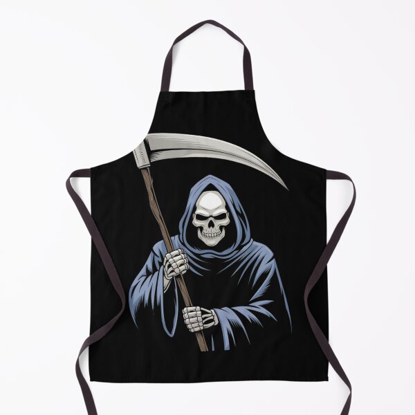Item preview, Grim reaper holding a scythe in dark attire with a striking orange background, illustrating the concept of death by design designed and sold by Reichcorp.
