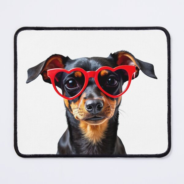 Item preview, Funny cool Miniature Pinscher dog wearing a heart shape sunglasses designed and sold by LazyOwlStore.