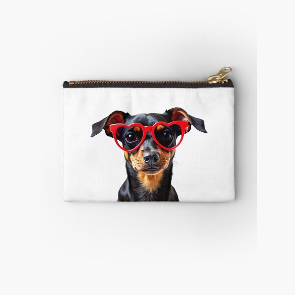 Item preview, Funny cool Miniature Pinscher dog wearing a heart shape sunglasses designed and sold by LazyOwlStore.