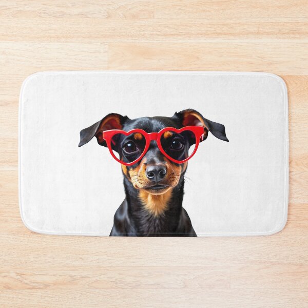 Item preview, Funny cool Miniature Pinscher dog wearing a heart shape sunglasses designed and sold by LazyOwlStore.