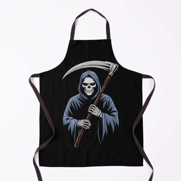 Item preview, Grim reaper holding a scythe in dark attire with a striking orange background, illustrating the concept of death by design designed and sold by Reichcorp.