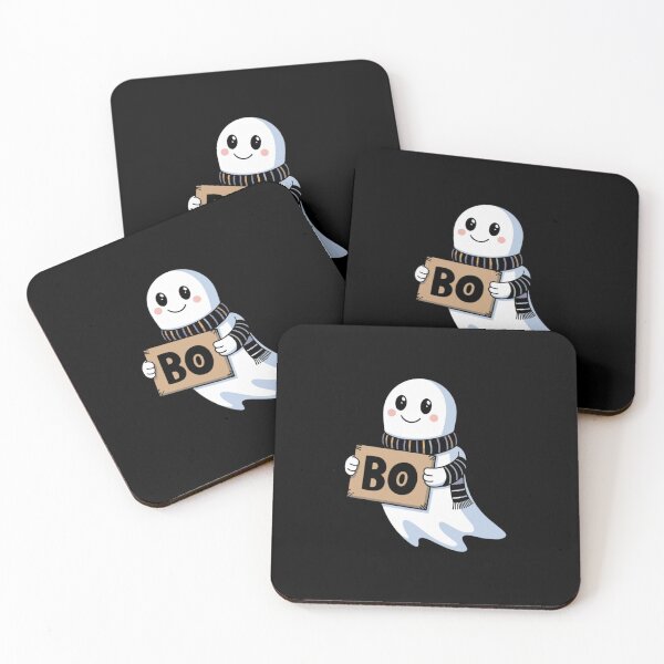 Item preview, A playful ghost character holding a sign that says Boo, set against a dark background for Halloween celebration designed and sold by Reichcorp.