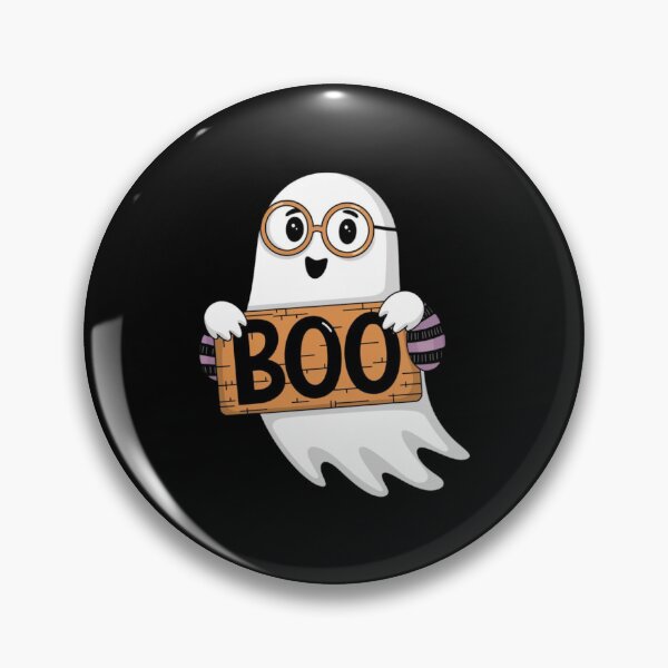 Item preview, A playful ghost character holding a sign that says Boo, set against a dark background for Halloween celebration designed and sold by Reichcorp.