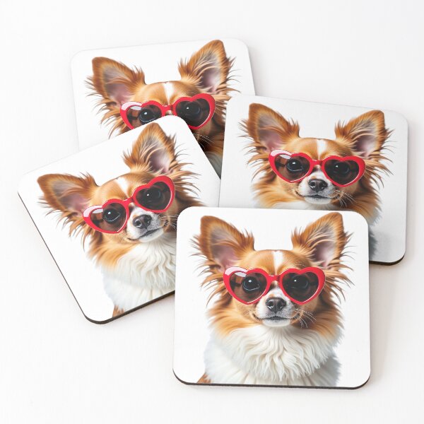 Item preview, Funny cool Papillon dog wearing a heart shape sunglasses designed and sold by LazyOwlStore.